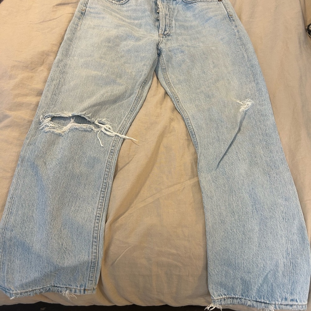 Agolde Riley High Rise Light Blue Distressed Women's Jeans